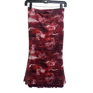 Shein Icon Tie Dye Mesh Orange Red Midi A Line Fairy Skirt XS Lined Lettuce Trim